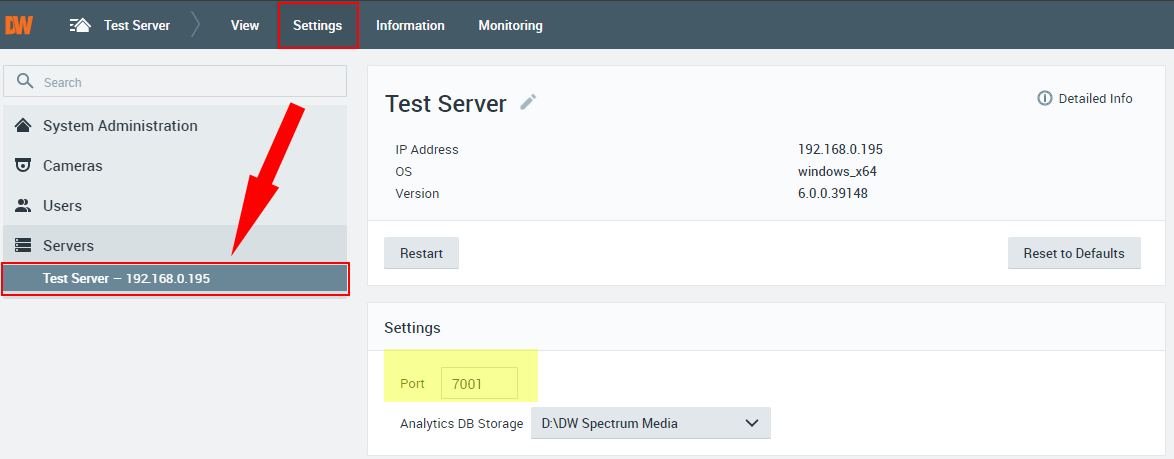 DW Spectrum - Changing Server Port – Digital Watchdog Knowledge Base